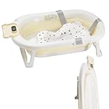 LinaSmile® Baby-Badewanne mit Thermometer, Gestell und Kissen - rutschfest - 0-2 Jahre - Peach