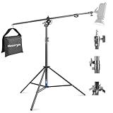 Heorryn 2-in-1 Aluminium Lichtständer 400cm/13ft, Einstellbare Fotografie Lichtstativ Lampenstativ mit Auslegerarm 1/4' Schraube für Softbox, Regenschirm, Ringlicht, Studio Monolight, Max Load 5kg