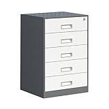 Freistehender Aktenschrank mit Schloss und 5 Schubladen, Stahlsockel unter dem Schreibtisch für Heimbüro, vormontierter Mehrzweckschrank (Farbe: Stil 4, Größe: 39 x 44 x 65 cm), Stil 2 Optionen