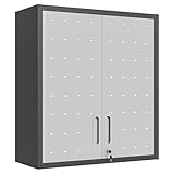 BIZOEIRON Garage Wandschrank mit Türen und Regalen, Metall Wandschrank mit Schloss, Hängende Werkzeugschrank für Garage Utility Room, Schwarz & Grau