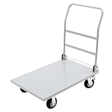Robuster Plattformwagen mit klappbarem Griff und Schwenkrädern für industrielle Umzüge und Transport