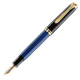 Pelikan Füllhalter Souverän 400, Schwarz-Blau, Feder M (mittel), hochwertiger Kolbenfüller im Geschenk-Etui, 994947