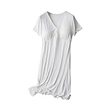 duxyoz Umstandsnachthemd für Damen, kurzärmelig, Stillnachtwäsche, weiches Stillnachthemd für Schwangerschaft, gepolsterte Knöpfe, Schlafshirt, bequeme Loungewear, Kleid, weiß, M