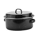 Warmhm Rösterpfanne mit Deckel backen Kochen Braten Topf rösten Kochpfanne Bräter Kochtopf für den Haushalt Küchenzubehör Truthahnröster emaillierter Topf Kartoffelofen Eisen Schwarz