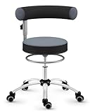 Sanus®-Gesundheitsstuhl | Rollhocker mit 360° Lehne, höhenverstellbarer Lehne, Sitzhöhe (42-51 cm), Stoffbezug grau/schwarz, Rollstopp-Rollen. Ergonomischer Bürostuhl, Erzieherstuhl
