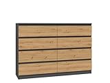 CDF Kommode Malwa M8 140| Farbe: Anthrazit - Eiche Artisan | Schrank für Dokumente, Kleinigkeiten | Ideal für Wohnzimmer, Schlafzimmer, Kinderzimmer, Jugendzimmer und Büro | 8 geräumige Schubladen