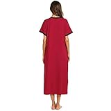 Kleid Winter Damen Elegant Rot Nachtkleid Lange Schlafanzüge Damenkleid Blusenkleid (Wine Red, XXL)