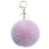 Xsclpomddy Pom Pom Schlüsselbund künstliche weiche Kaninchenhaar Taschenanhänger Ball Schlüsselanhänger für Handtasche Auto Anhänger Dekoration,Light pink