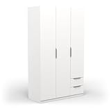 Demeyere Armoire Dressing Avec Penderie Moderne 3 Portes 2 Tiroirs 4 Niches – Coloris Blanc Mat - 119,4 x 51,1 x 203 cm