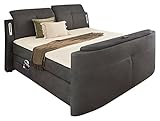 Home4You Boxspringbett - Dunkelgrau - Mikrofaser - 180 x 200 cm - elektrisch ausfahrbare TV-Halterung