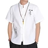 PANVER Kurzarm Herren Taiji Kampfkunst Kung Fu Tangzhuang Klassisch Chinesischer Stil Traditionelle Kleidung Männer Casual Mode Knopfleiste Hemd B-White L