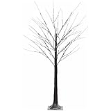 HOMCOM 150 cm Kunstbaum, Birkenbaum mit 96 LED, Kunstschnee, Weihnachtsbaum Birken, Weihnachtsdeko Kunstbirke für Party, Geburtstag, Hochzeit, Braun