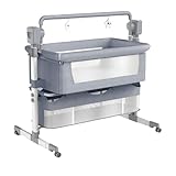 Dziranam Babywiege,höhenverstellbar,atmungsaktives Netzgewebe mit Moskitonetz,sicherer und Stabiler Rahmen,Rollen und Aufbewahrungskorb(Mittelgrau)