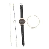 BESPORTBLE Damen Armbanduhr Set mit PU Lederband und Modischem Armreif Analoges Quarzuhr Design Langlebig und Hautfreundlich Geeignet für Alltag Party und Festliche Anlässe für Frauen