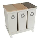 genialo Mülltrennsystem 3 Fächer à 20 l, auf Rollen, mit Deckel, Mülleimer mit Henkeln einzeln entnehmbar, Sammelbehälter 60l, Recycling System, 53x33,5x52,5 cm