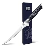 SHAN ZU Filetiermesser Ausbeinmesser 18CM Profi Scharf fischmesser Fischfiletmesser aus Japanischer Kohlenstoffstahl Kochmesser Küchemesser Lachsmesser mit K133 Holzgriff- Genbu Serie
