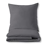 Luxuriöses Bettset aus Mako-Satin 100% Baumwolle 135x200 155x220 200x200 200x220, Größe:135 x 200 cm, Farbe :Anthrazit