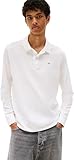 Tommy Jeans Herren Poloshirt Langarm Slim Placket aus Baumwolle, Weiß (Ecru), L