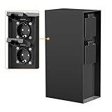 ledscom.de Garten Steckdosensäule POMI für außen, IP44, 4-Fach, Edelstahl, schwarz, eckig, 23 cm