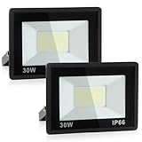 Psatfito G 30W LED Strahler, 3240LM Superhelle Flutlicht, IP66 Wasserdicht, 6000K Tageslichtweiß Flutlichtleuchte Außenleuchten für Lager, Garage, Hinterhof, 2 Stücke