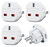 Welsberg 4X UK zu EU Adapter Reiseadapter UK auf DE Reisestecker UK auf DE Netzadapter UK 3-Pin auf Euro 2-Pin Typ E, weiß