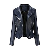 Winterjacke Damen Solide Farbe Marken Lederjacke mit Reißverschluss Casual Echt Leder Damenjacke Cool Stylisch Vintage Sportlich und Slim Fit Jacke Für Frauen