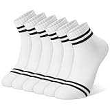 Utensilsto 6er Pack Socken Damen 35-38 Tennissocken Kurz Sportsocken Weiße Sneaker Socken mit Streifen Retro Sneakersocken Quarter Baumwollesocken Knöchelsocken für Tennis Sport Lauf