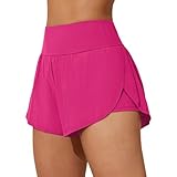 Badeshorts Damen Schwarz 2-in-1 Badehose mit Seiten Schlitze Schnell Trocknende UV Schutz Bikini Rock Hohe Taille Hoserock Sommer Strand Schwimmshorts mit Tasche