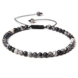 JENCVNL Naturstein Armband 4mm Echtes Naturstein Armband Damen Verstellbar Perlenarmbänder Edelsteinarmband Edelstein Armbänder für Damen Frauen (Schwarzes Netz Edelstein)