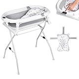 moovkee. Babybadewanne mit Gestell 80cm - Grau Baby Badewanne Faltbar mit Thermometer und Badekissen - Babywanne mit Ständer Sicher für Ihr Neugeborenes
