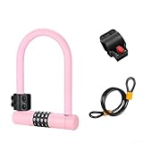 Fahrrad-U-Schloss, robustes U-Schloss für Fahrrad und Roller, mit vierstelliger Kombination, für Rennrad, E-Bike, Elektrofahrrad, Roller, Mountainbike (Rosa)
