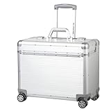 Alumaxx Pilotenkoffer Pandora aus Aluminium, Circa 36 x 47 x 25 cm, Vier 360 Rollen, 47 cm, 36 L, Silber Matt