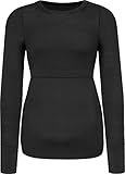 normani Damen Merino Umstands-Langarm-Shirt Stillshirt mit Rundhalsausschnitt - Schwangerschafts Oberteil Umstandspullover aus RWS zertifizierter Merinowolle und Elasthan Farbe Anthrazit Größe M