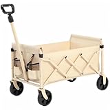 Faltbarer Bollerwagen mit Teleskopgriff, Abnehmbaren Rädern, Stabil aus Stahl, Schwarz (Beige)