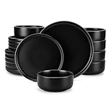 LNNXSZ Geschirr 18/24-teiliges schwarzes Keramikteller-Set, blaues Steinzeug-Tafelservice mit 6-teiligen Speisetellern/Dessert-/Schüsseln-/Suppentellern(Black,24 Piece for 6)