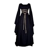 Halloween Kostüm Damen Gruselig Sexy Lange Mittelalter Kleid Cosplay Dress Kleider für Halloween Karneval Hexe Gothic Cosplay Kostüm mit Trompetenärmel Party Festlich A-Linie Halloween Kostüm