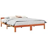 Qnhdfrt Massivholzbett Kiefernholz 180x200 cm Wachsbraun mit Lattenrost Stabil und Langlebig für Schlafzimmer Gästebett oder Familienbett