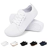 Geweo Barfußschuhe Sneaker Breite Walking Schuhe Barfuss Damen Herren Trail Laufschuhe Minimalistische Fitness Knit Unisex Weit rutschfest Zehenschuhe Zero Drop Solhe Freizeit Weiß 42EU