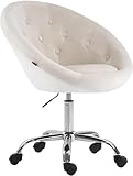 CLP Arbeitshocker höhenverstellbar mit Lehne und Rollen London, Arbeitsstuhl gepolstert Samtbezug, Kosmetikstuhl mit Metallgestell 360° drehbar, Farbe:Creme