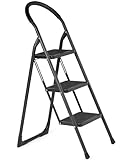 Ondis24 Klapptritt Hugo Trittleiter 3 Stufen klappbare Leiter bis zu 150kg pulverbeschichteter Stahl extra Langer Softgriff (Schwarz, 3-stufig)