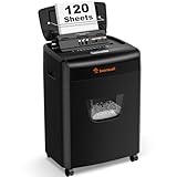 Bonsaii 120 Blatt Aktenvernichter mit Automatischem Einzug, P-4 Partikelschnitt, Extrem Leise mit 62dB, 23-Liter-Behälter und 4 Rädern, Autofeed-Mikroschnitt-Schredder für das Büro.(C233-B)