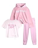 Reebok Sportbekleidungsset für Mädchen, 3-teilig, stylisches Grafik-T-Shirt, Fleece-Pullover, Hoodie und Jogginghose (Größe 4–12), Flieder-Duftkissen, 7