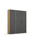 Rauch Möbel Voyager, Kleiderschrank für Schlafzimmer, Kinderzimmer, Babyzimmer, Jugendzimmer, Flur, 3-türig, mit Zubehör Basic, Farbe Grau metallic, Schwarz/Eiche Artisan, Holz, Breite 140cm