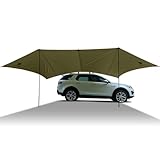 GEERTOP 3,5 x 5,8 m Auto Markise Sonnensegel, Wasserdicht 3000 mm Große Vorzelt Auto mit 2 Stangen, Wasserabweisendes Sonnendach für Autocamping, SUV, MPV, Wohnmobil