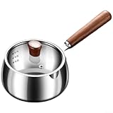 Milchtopf, Edelstahl-Milchtopf, mit Walnuss-Griff, doppelseitiger Ausgießer für Tee, Kaffee, Butterwärmer (700 ml)