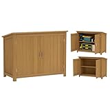 Outsunny Gartenschrank Holz, 110x50x85cm, wetterfest Geräteschuppen mit Tür, Pultdach, Gerätehaus mit Ablagen, Gartenschuppen, Gartenhaus Geräteschrank Werkzeugschrank für Garten Hinterhof, Braun