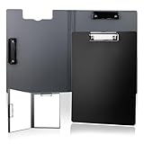2PCS Klemmbrett A4 mit Deckel & Doppelclip Kunststoff Klemmbretter Foldover Pessimistisch Klemmbrettmappe Clipboard A4 Klemmbretter Schwarz Klemmmappe mit Stifthalter für Geschäft Büro Schule