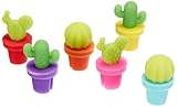 Legami - Set mit 6 Glasmarkierern, Teebeutelhalter, wiederverwendbar, niedlich, funktional, 1,8 x 2,9 cm, Kaktusmotiv, Kaktus, Green