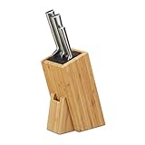 Relaxdays Bambus Messerblock mit Borsteneinsatz, Küchenblock für 6 Messer aller Art, unbestückter Holzblock, natur, 17 x 11 x 25 cm