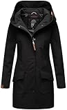 MARIKOO Damen Softshell Jacke Winterjacke wasserabweisend Outdoor lang B856 [B856-Maylee-Schwarz-Gr.L]